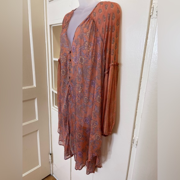 Free People Sheer Bell Long Sleeves MultiColored Kimono Overlay 3/4 Size… - Picture 3 of 16